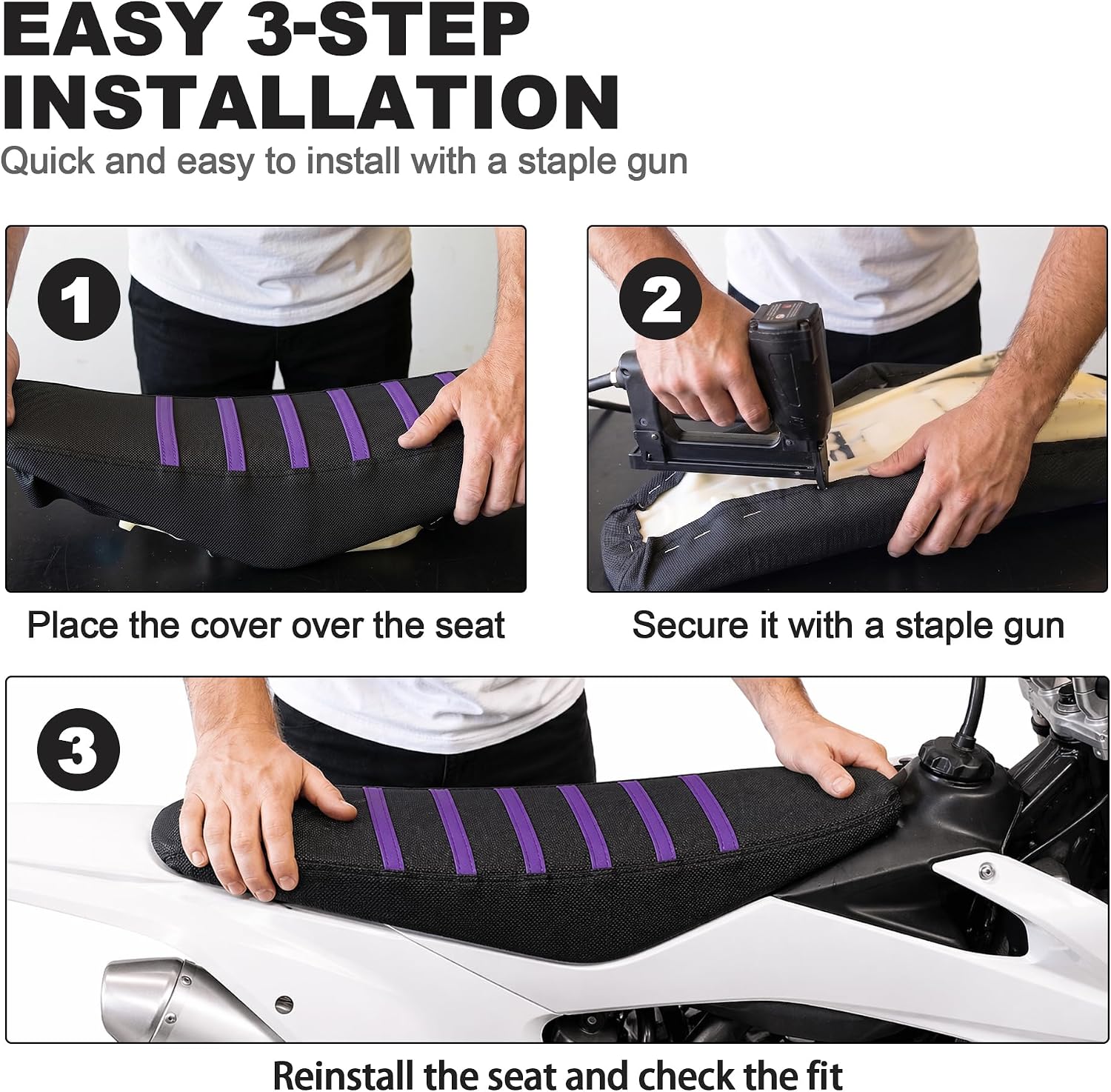 Gripper Dirt Bike Seat Cover Non-Slip Rubber Motocross Seat Cover, Compatible with CRF110F CRF125F YZF WRF KLX110 RMZ SXF EXC Pit Bike Motorcycle (Universal Cut-to-Fit,Purple)
