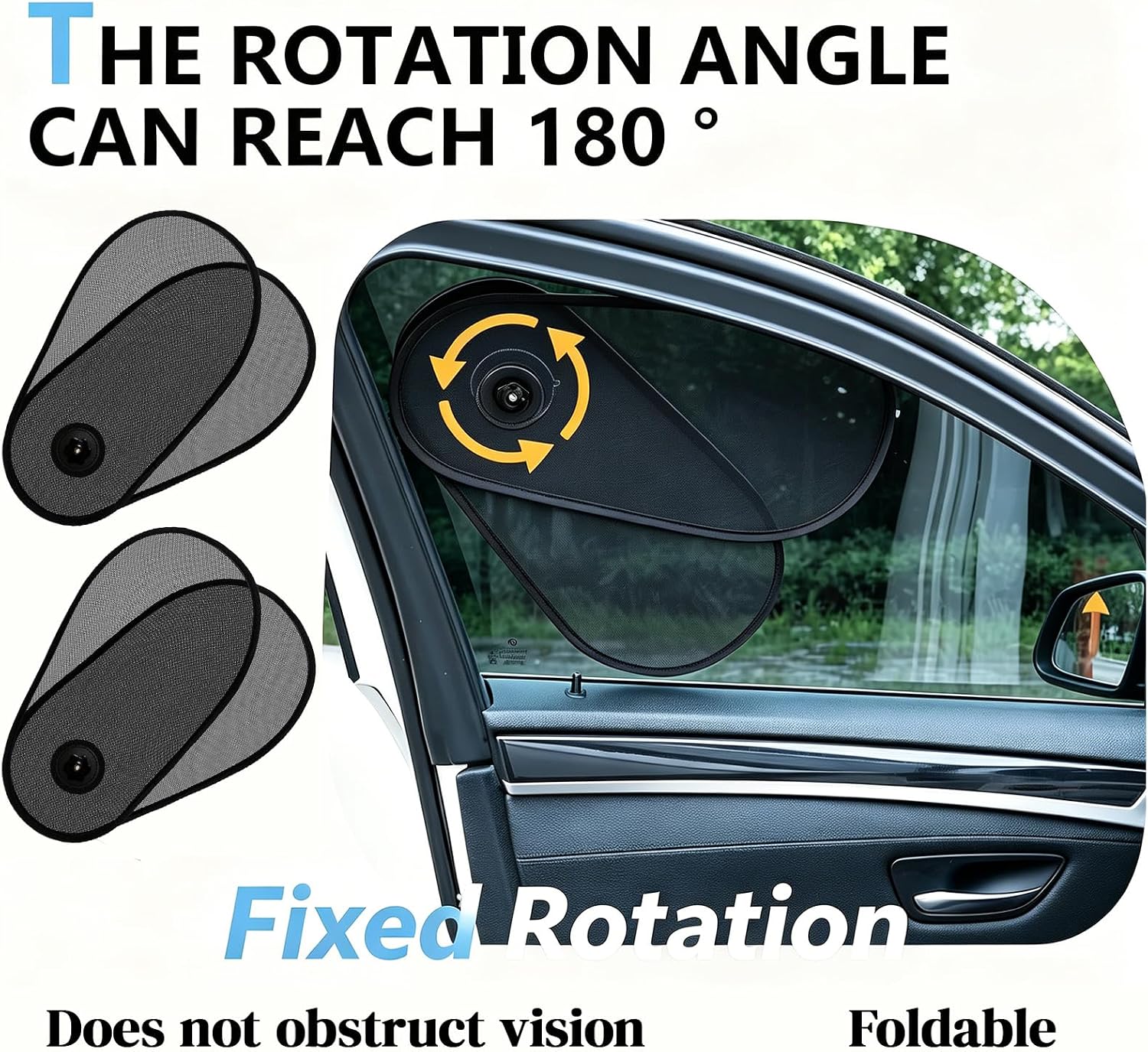2 PCS Car Window Shades for Baby, 15.75" × 8.27" Rotatable Side Window Sun Shade, Mesh Sun Blocker with Suction Cups, Fits Driver/Passenger/Rear Windows