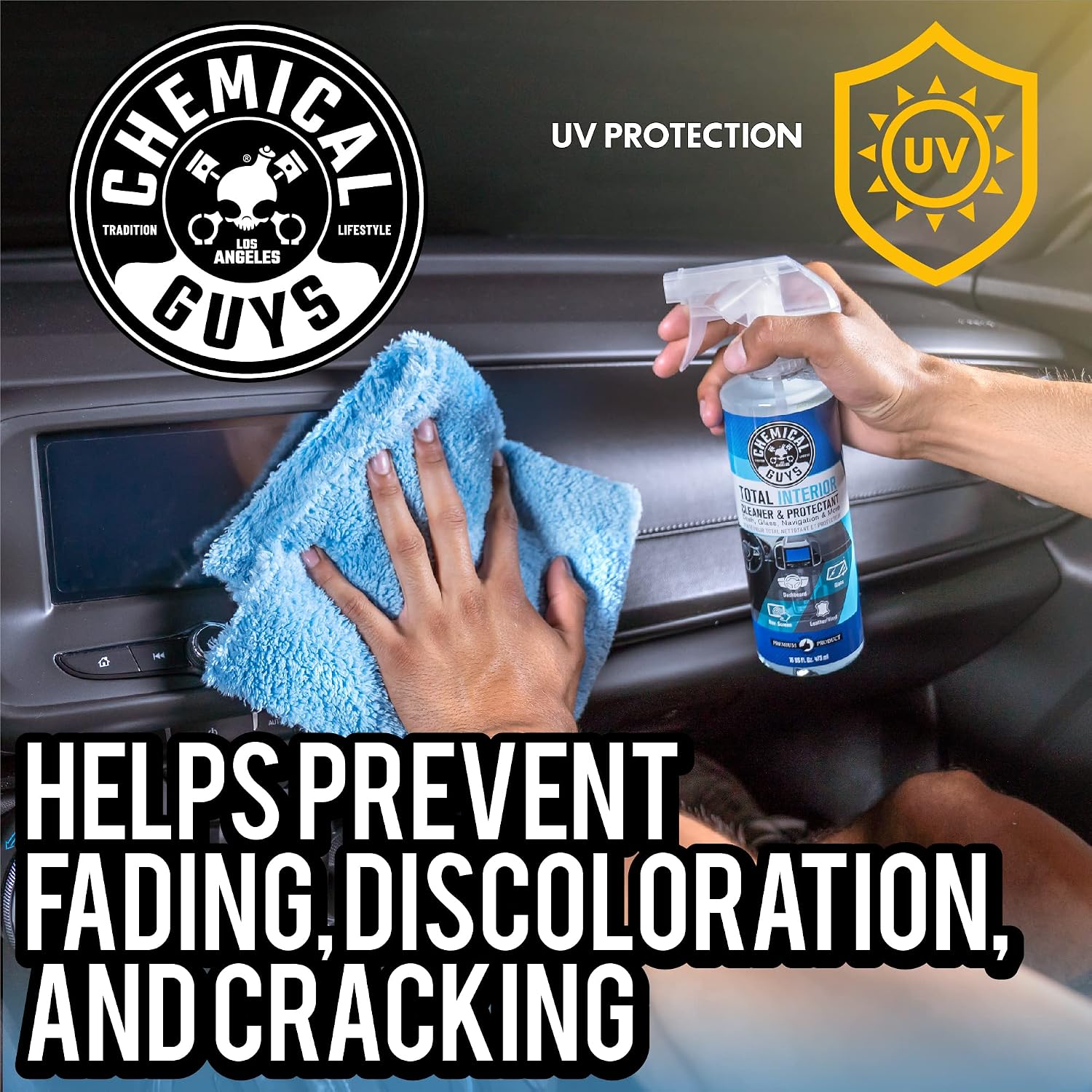 Chemical Guys Total Interior Cleaner & Protectant Interior Cleaner, Cleans & Protects Leather, Vinyl, Plastic, Rubber, Glass with a Streak-Free Finish — Cars, Trucks, SUVs, RVs, 16 oz