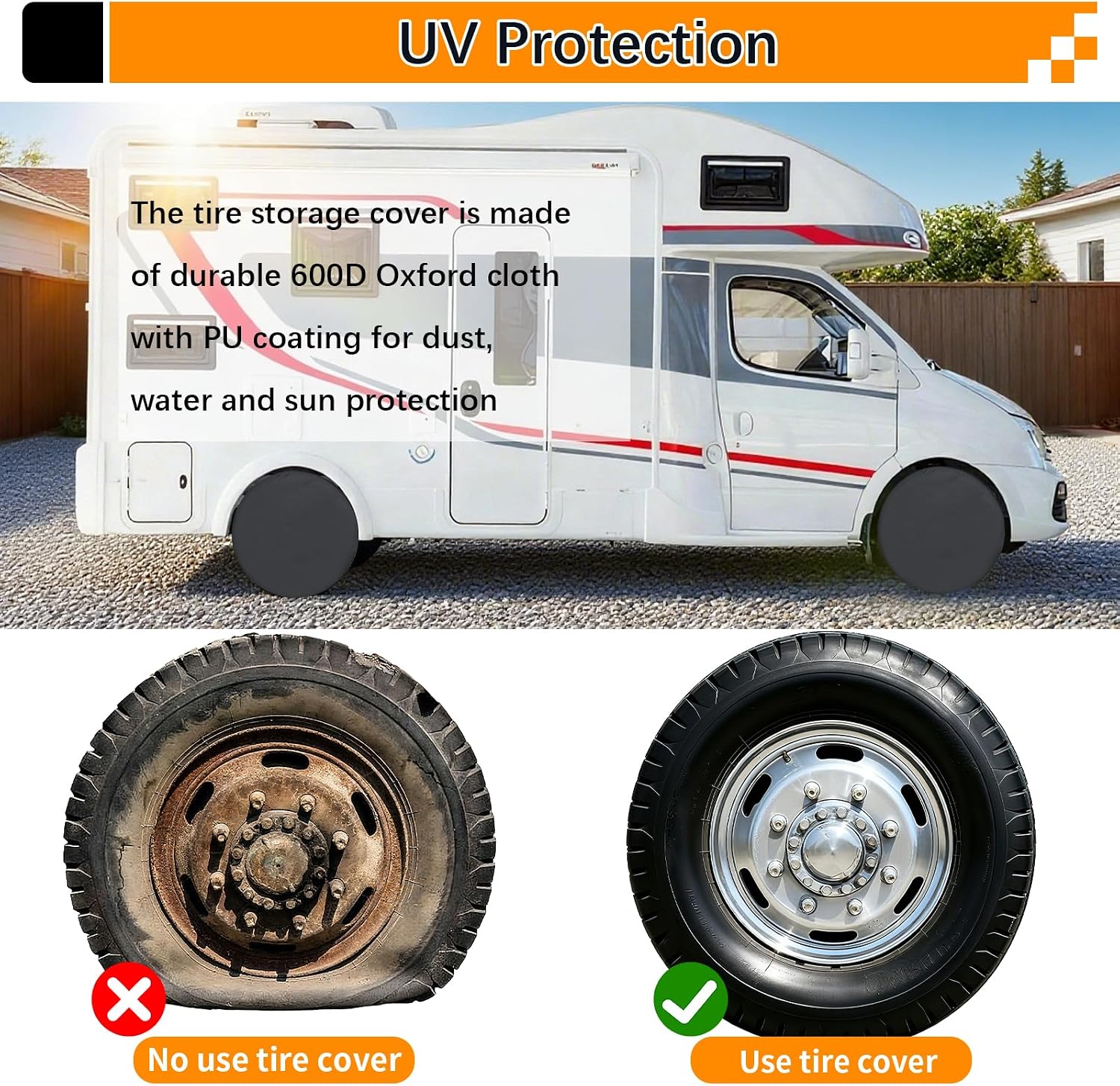 KALINCO RV Tire Covers 4 Pack, Waterproof Wheel Cover, Anti-UV Sun Rain Snow Tire Covers for Travel Trailer Truck RV SUV Camper