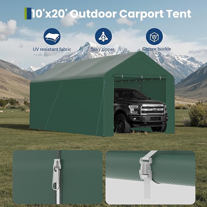 GOJOOASIS 10x20 Carport Heavy Duty Portable Garage Shelter Metal Car Canopy Tent - Image 3