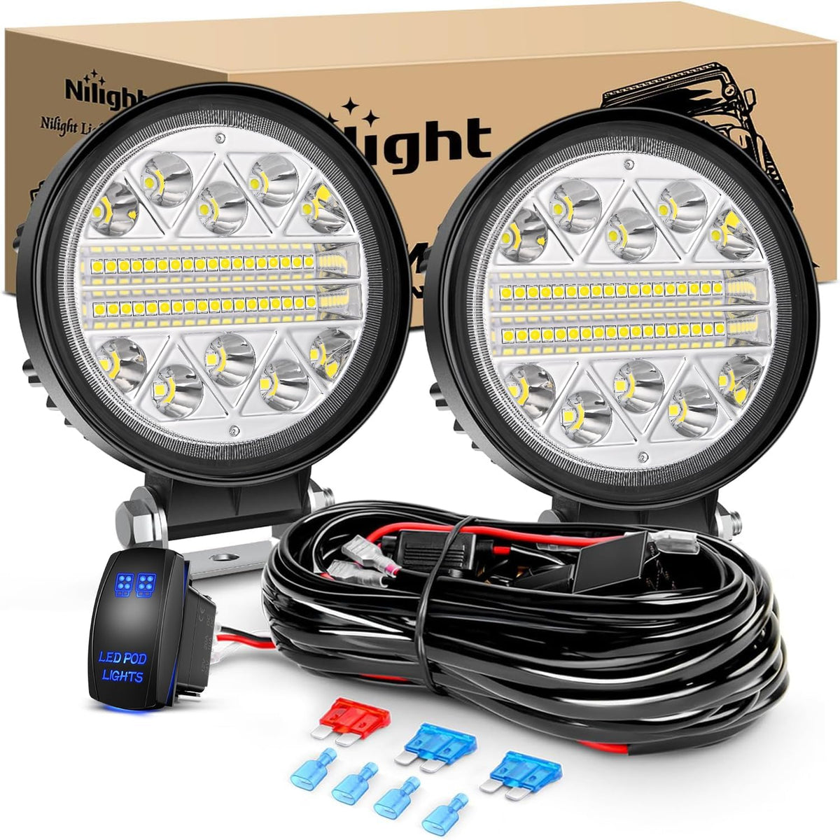 nilight 2pcs 4.5 inch led pods 69w round, main product view