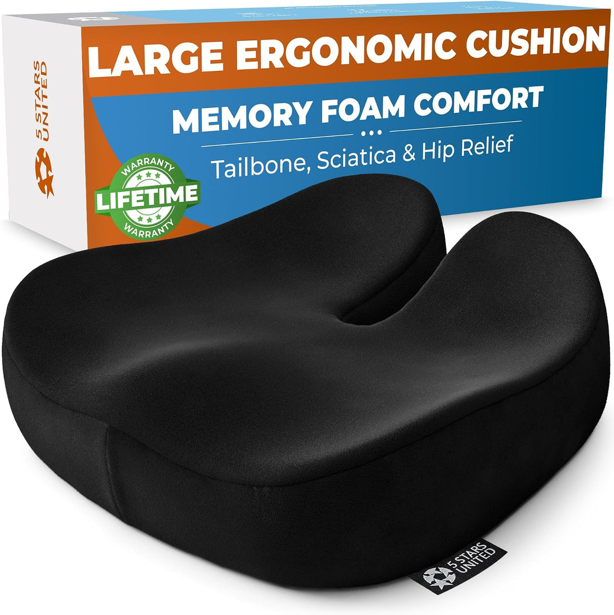 5 STARS UNITED Seat Cushion for Tailbone Pain Relief – Large Memory Foam