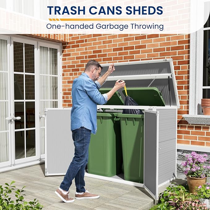 Amopatio 41 Cu Ft Horizontal Outdoor Storage Shed, Resin Trash Can Storage - Image 7