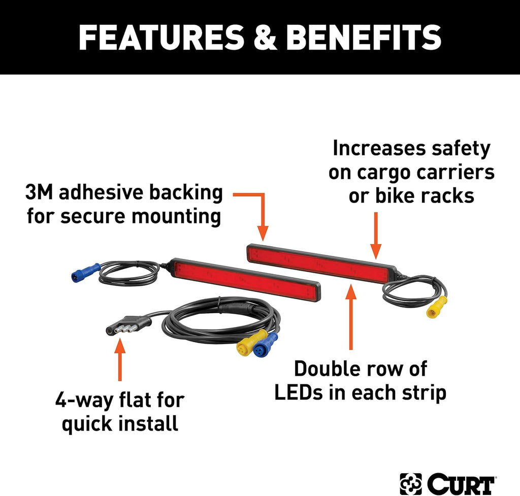 CURT 53201 Auxiliary Automotive LED Light Strips for Hitch Cargo Carrier, Bike Rack, 2-Pack