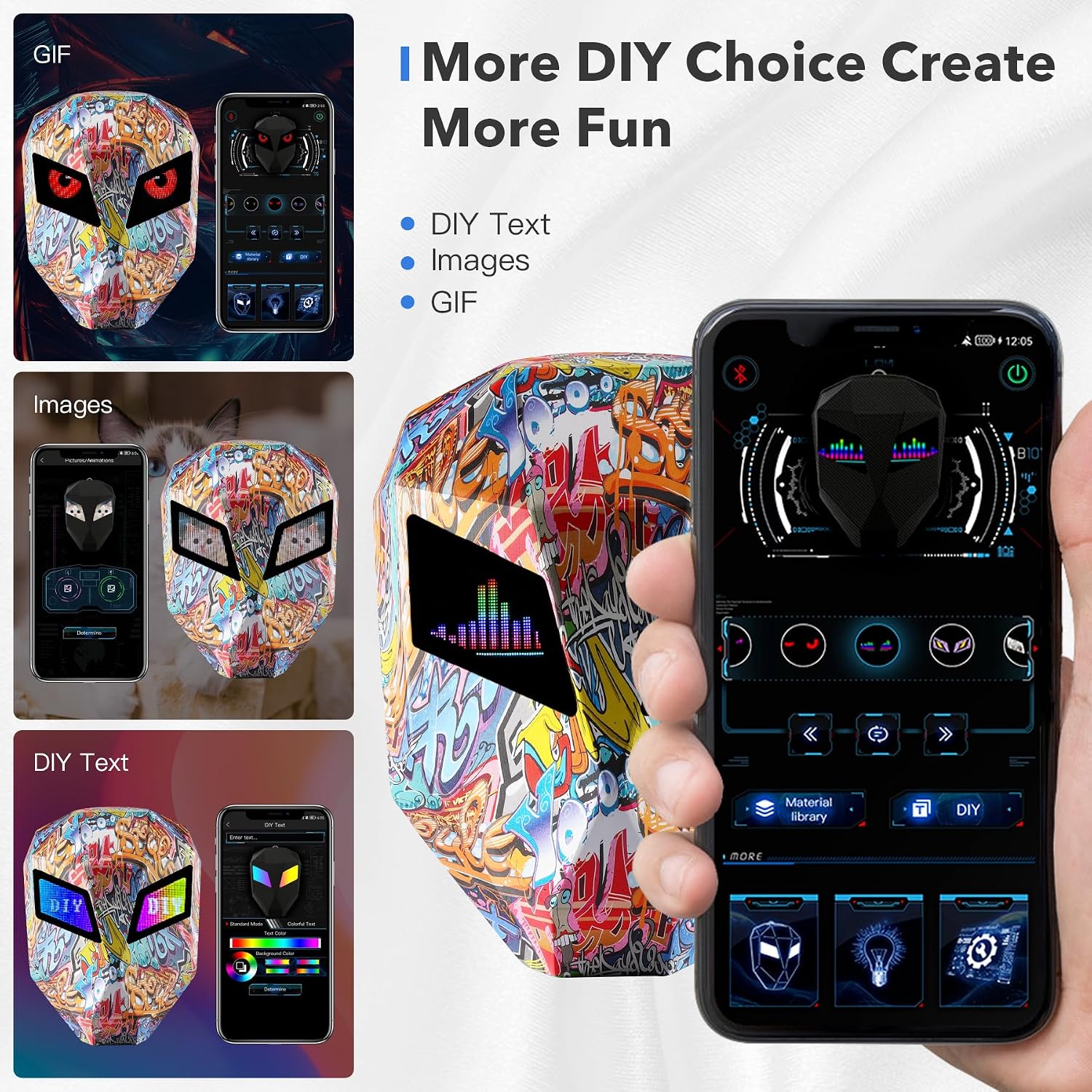Motorcycle Backpacks for Men, LED Motorcycle Backpack With Full Color Screen, Large Capacity Laptop Backpack, Hard Shell Waterproof Helmet Bag (Graffiti)