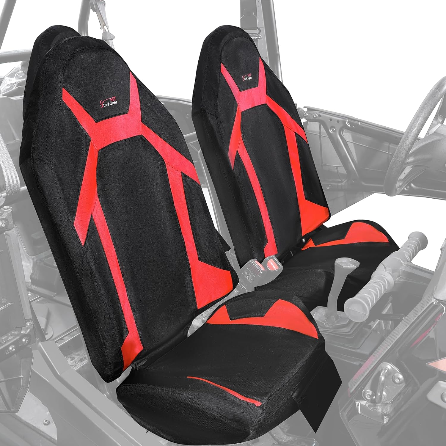 StarknightMT RZR Seat Cover with Pocket Water-Resistant Compatible with Polaris RZR (2014-2023 XP 1000/4, 2018-2022 RS1, 2017-2021 RZRXP Turbo/4), 1680D Cushion Protection, 2-4 Seater, Black & Red