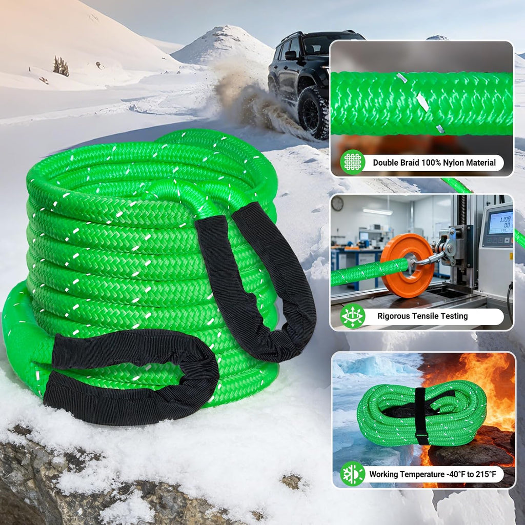Kinetic Recovery Tow Rope 5/8" x 20ft Tow Strap 36000lbs Snatch Strap with 2Pcs Soft Shackles 56000lbs Break Strength Heavy Duty Kinetic Towing Rope for Truck ATV UTV Offroad Recovery Rope Kit