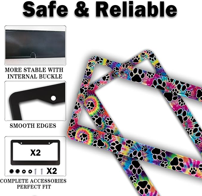 License Plate Cover for Men Multicolor License Plate Frames for Women Tie Dye - Image 4