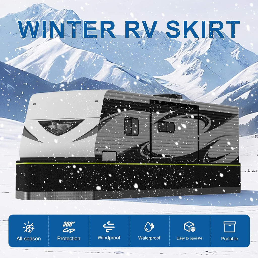 RV Skirting Kits for Winter - Heavy Duty Insulated Camper Skirt for Travel Trailer, 5th Wheel & Motorhome, All Weather Waterproof Windproof Cold Weather & UV Resistant Underpinning Cover, 78ft x 2.6ft