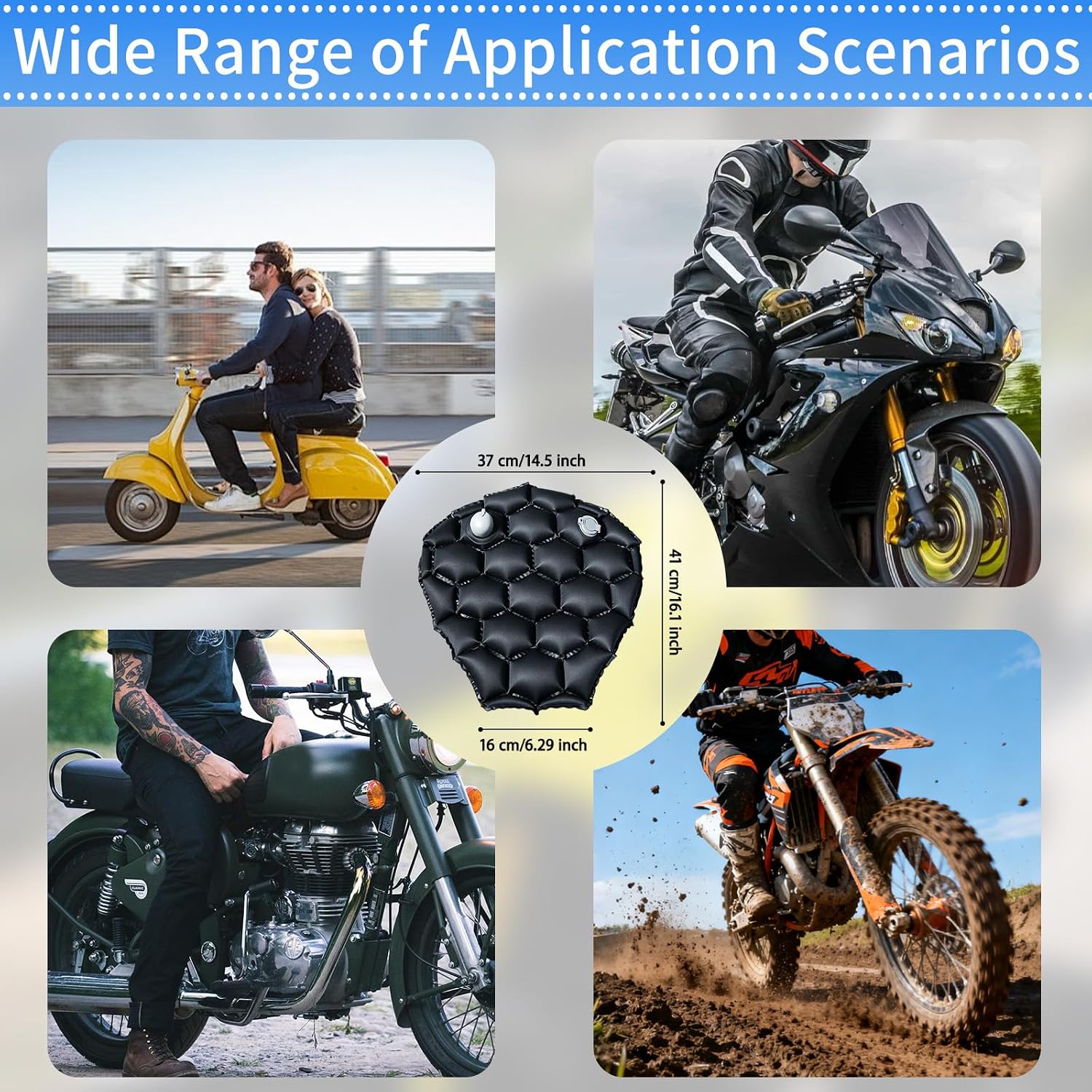 Foldable Motorcycle Seat Cushion with Air and Water Filling, Air Convection Bladder Motorcycle Seat Pad for Pressure Relief and Shock Absorption on Suitable for Long and Short Distance Cycling
