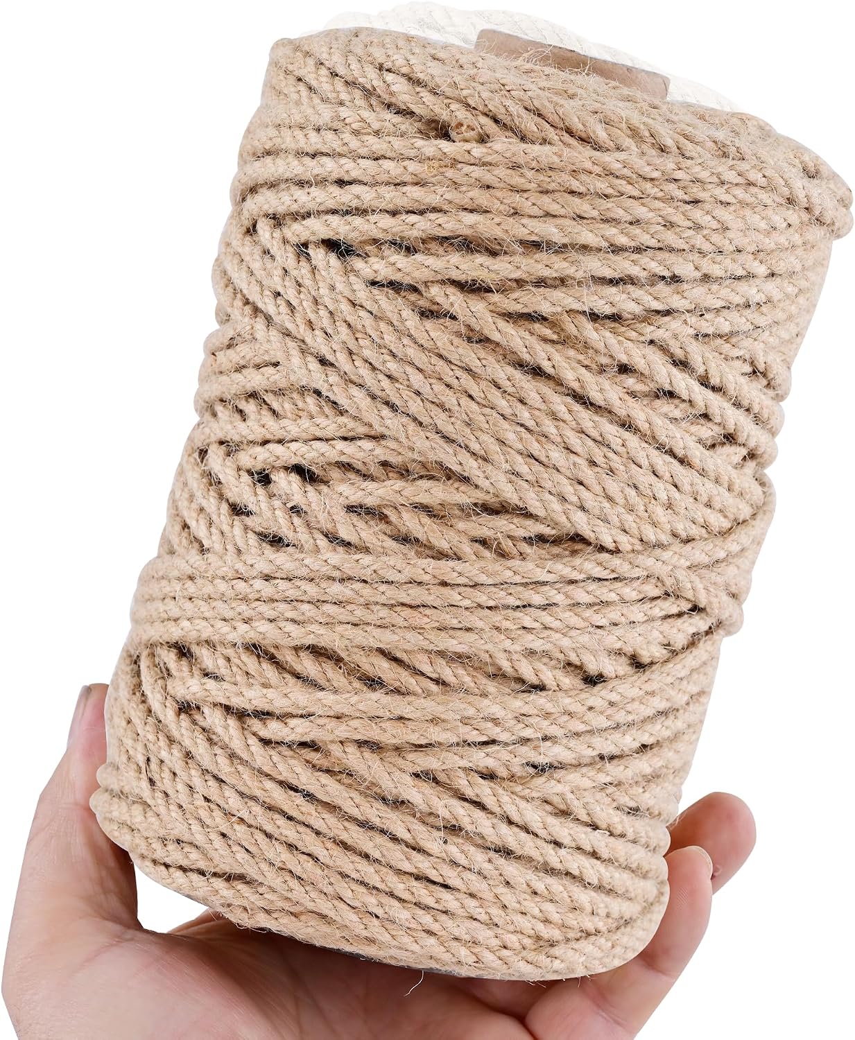 Natural Jute Twine 656ft 4mm,3Ply Twisted Thick Twine Rope Strong Jute String Roll for Crafts Gift Wrapping Gardening Home Decor Bundling Cat Scratching Post