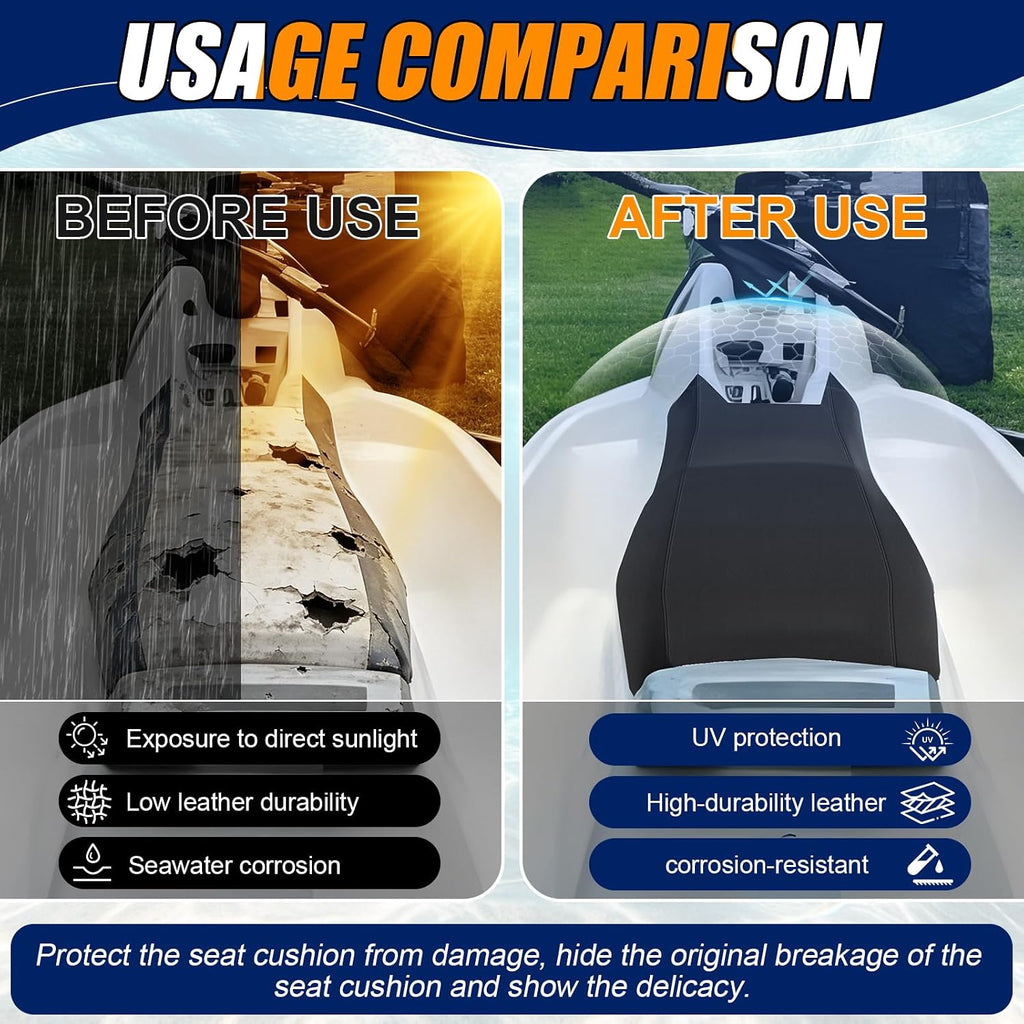 Seat Cover Fits for 1990-2000 SeaDoo GT/GTX/GTS/GTI | 3-Layer Custom Fit 1.2mm Faux Leather: Waterproof, Filter Inner, Tough Base. Staple Install (Basic Setup Kit Included)