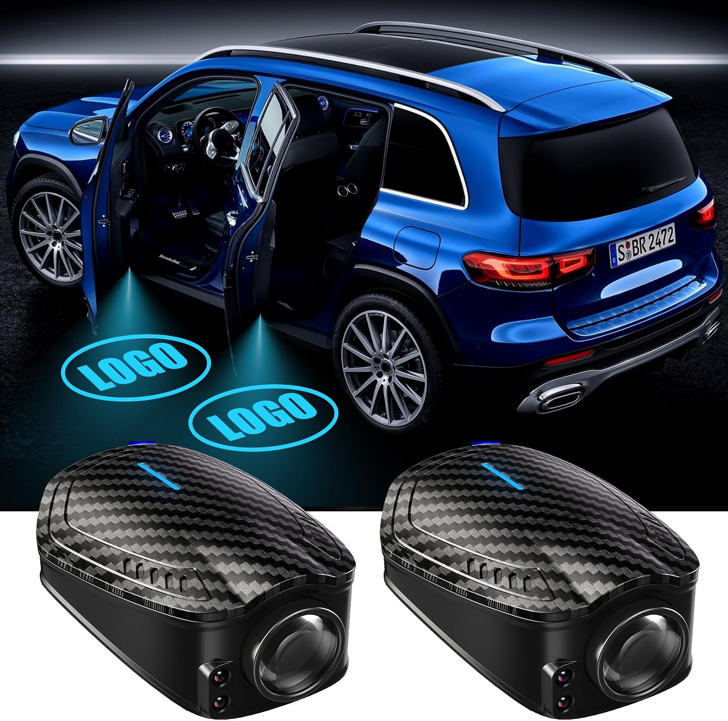 SPOBODY 2PCS Car Door Light Projector Car Door Projector Rechargeable HD Car Welcome Courtesy Ghost Shadow Lamp Fit for Cars (for F-OO-RRD