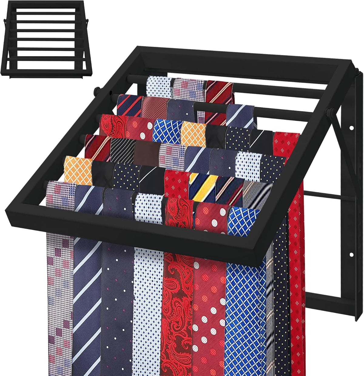 tie rack wall mounted, adjustable angle tie organizer, main product view