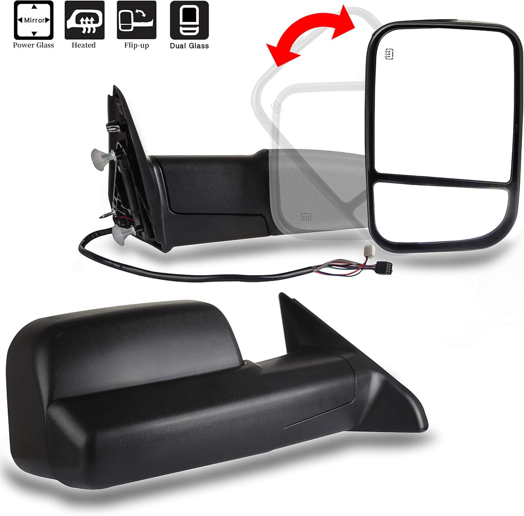 A Pair Heated Towing Mirrors Fits 2009-2015 for Dodge for Ram 1500 2010-2015 for Dodge for Ram 2500 3500 Pickup Truck, Power Adjusted View Mirror