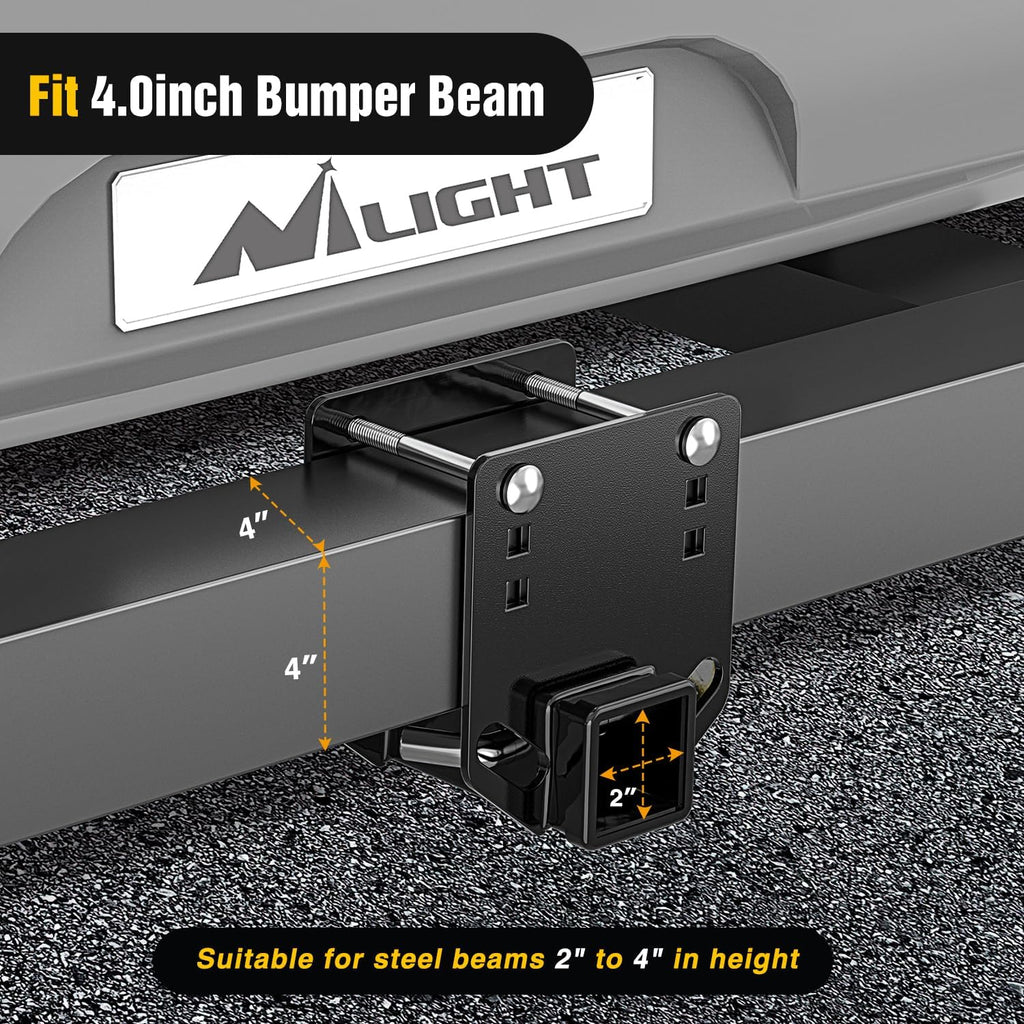 Nilight RV Bumper Hitch Receiver, Height Adjustable Trailer Hitch Adapter, 2" Receiver for RV Bumper, Heavy Duty Steel RV Hitch for Cargo Carrier Bike Rack Trailer Towing Ball Mounts