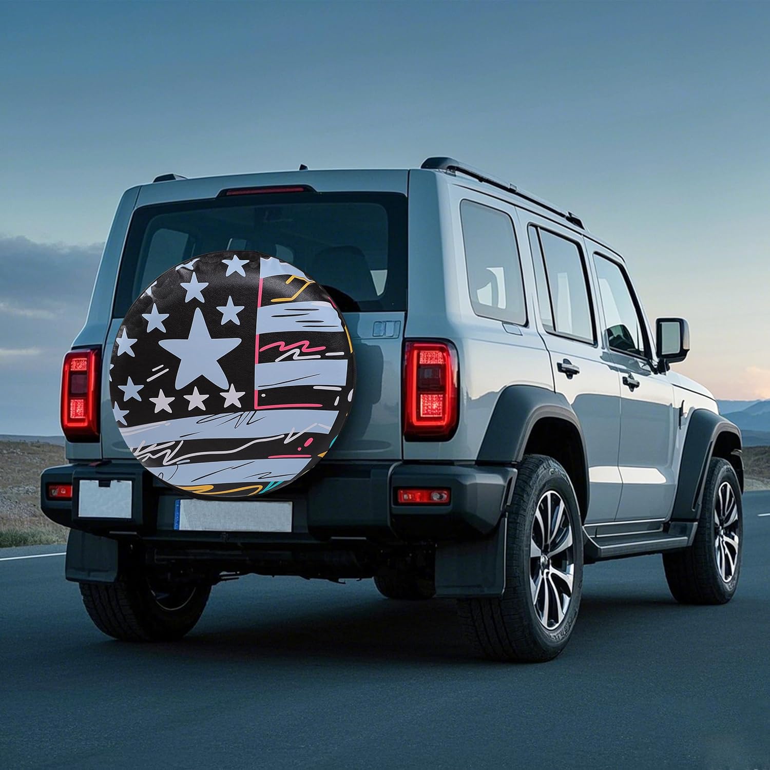 Moonet Spare Tire Cover for RV Trailer,SUV,Truck，Waterproof PVC Faux Leather Tire Cover with Flag Pattern,Tough Tire Wheel Soft Cover (Fit for Tire Diameter 24"-26")