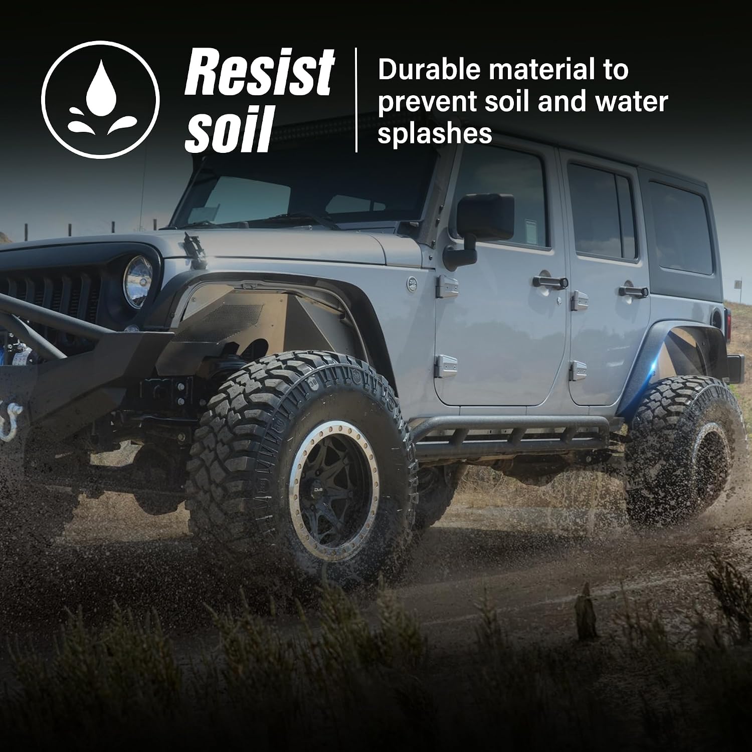 YZONA for JK 4-Piece Flat Style Front and Rear Fender Flares Kit Compatible with 2007-2018 Jeep Wrangler JK JKU Unlimited (2/4 Doors) Off-Road Heavy Duty Steel Wheel Fenders Combo, Textured Black