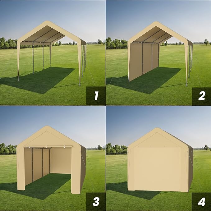 Carport 10x20 Heavy Duty Portable Garage w/Removable Sidewalls & Roll-Up Door - Image 6