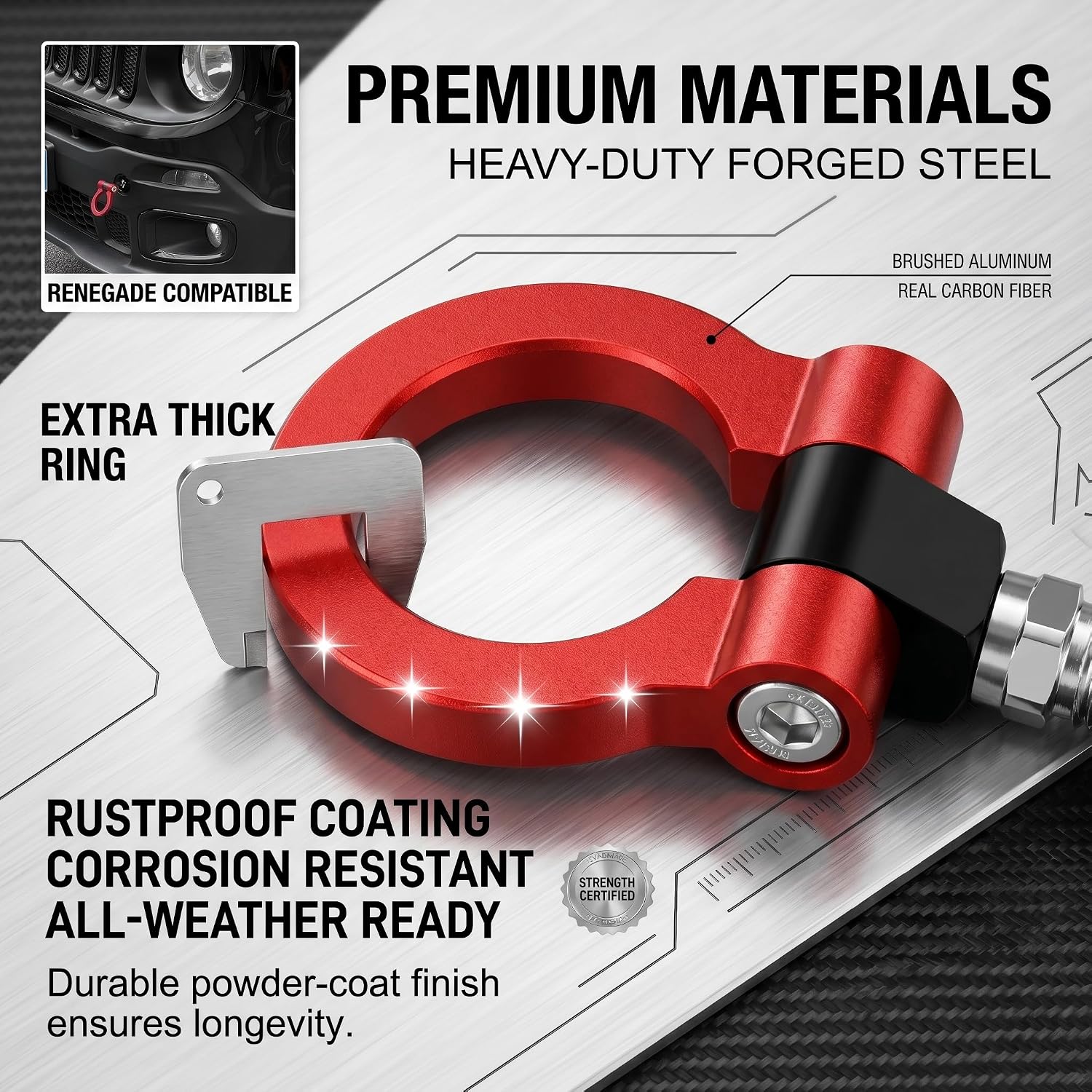 Car Front Bumper Tow Hook, Alloy Racing Style Recovery D-ring, Heavy-duty Rustproof Modification Towing Hook with European Thread, Not Suitable for Japanese Cars Trucks SUVs (Red)
