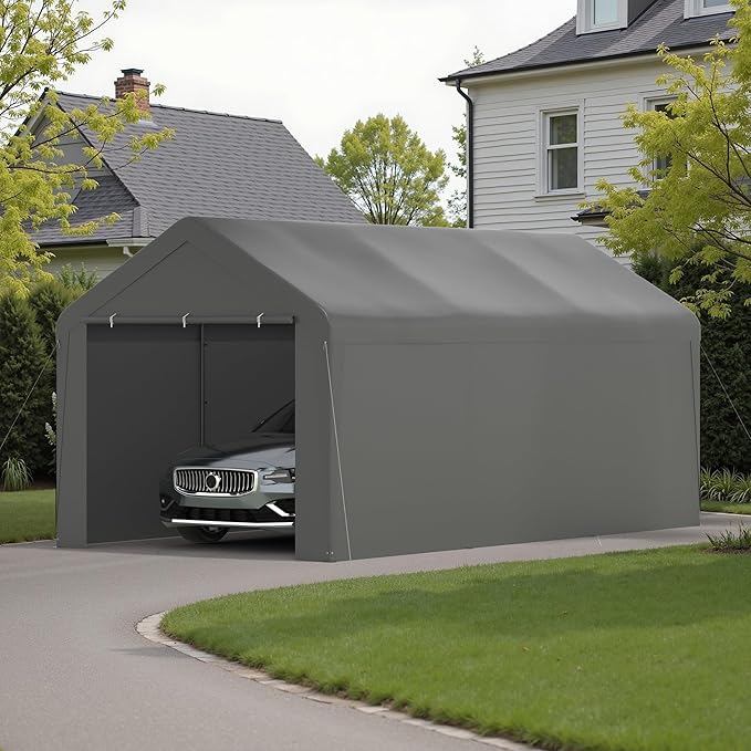 Carport 10x20 Heavy Duty Portable Garage w/Removable Sidewalls & Roll-Up Door - Image 9