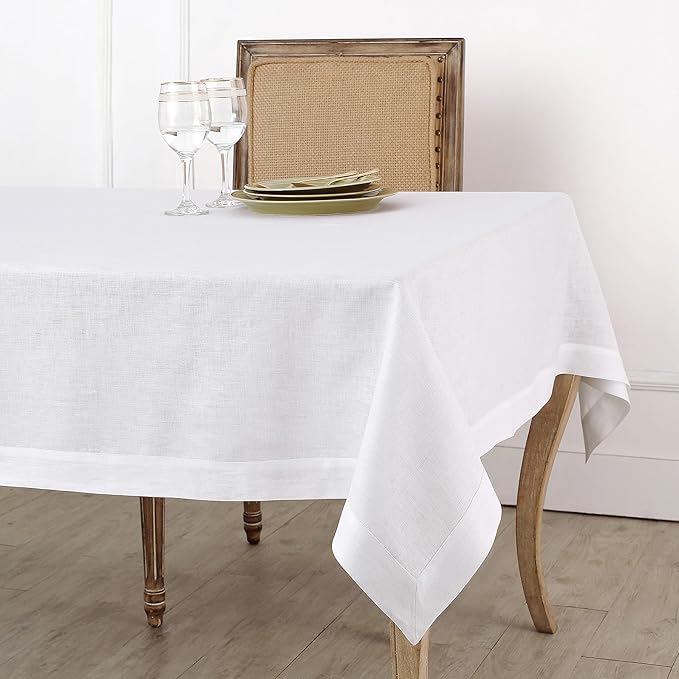 Solino Home Linen White Square Tablecloth 52 x 52 Inch - 100% Pure Linen Tabl...