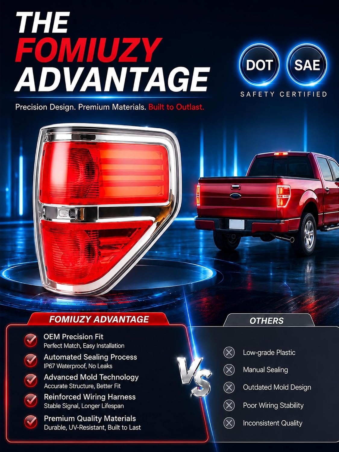 Tail Lights Assembly Fit Ford F150 F-150 2009 2010 2011 2012 2013 2014 Rear Brake Turn Signal Back Up Taillight Left Driver Right Passenger Lens Cover BL3Z13404AB BL3Z13405AB(Bulb Included)
