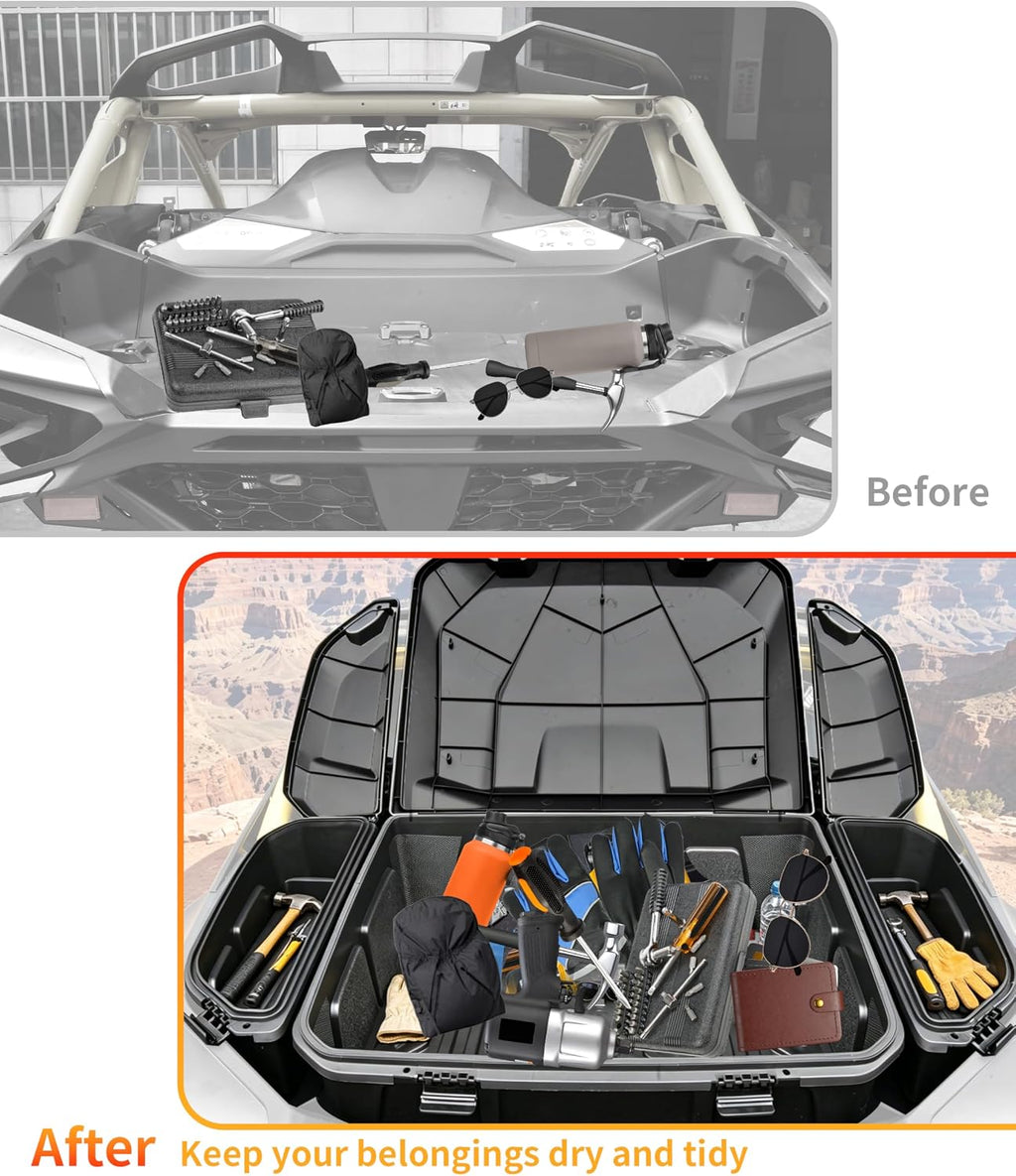 96L Rear Cargo Box & 13.5L Side Storage Boxes for Can Am Maverick R MAX X RS 2024+ Accessories, Water Resistant Cargo Storage Bin Tool Box(3PCS, Direct Replace OEM #715007182/715007372)