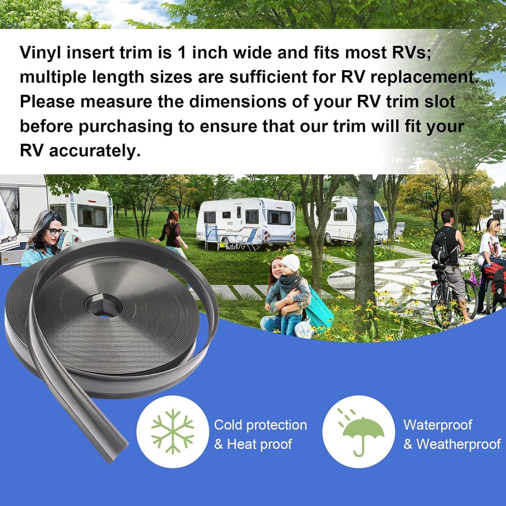 1" Black Vinyl Trim Molding Screw Cover RV Camper Travel Trailer (100 ft) | Vinyl trim strips cover external screws, prevent them from rusting and enhance the appearance of the motorhome