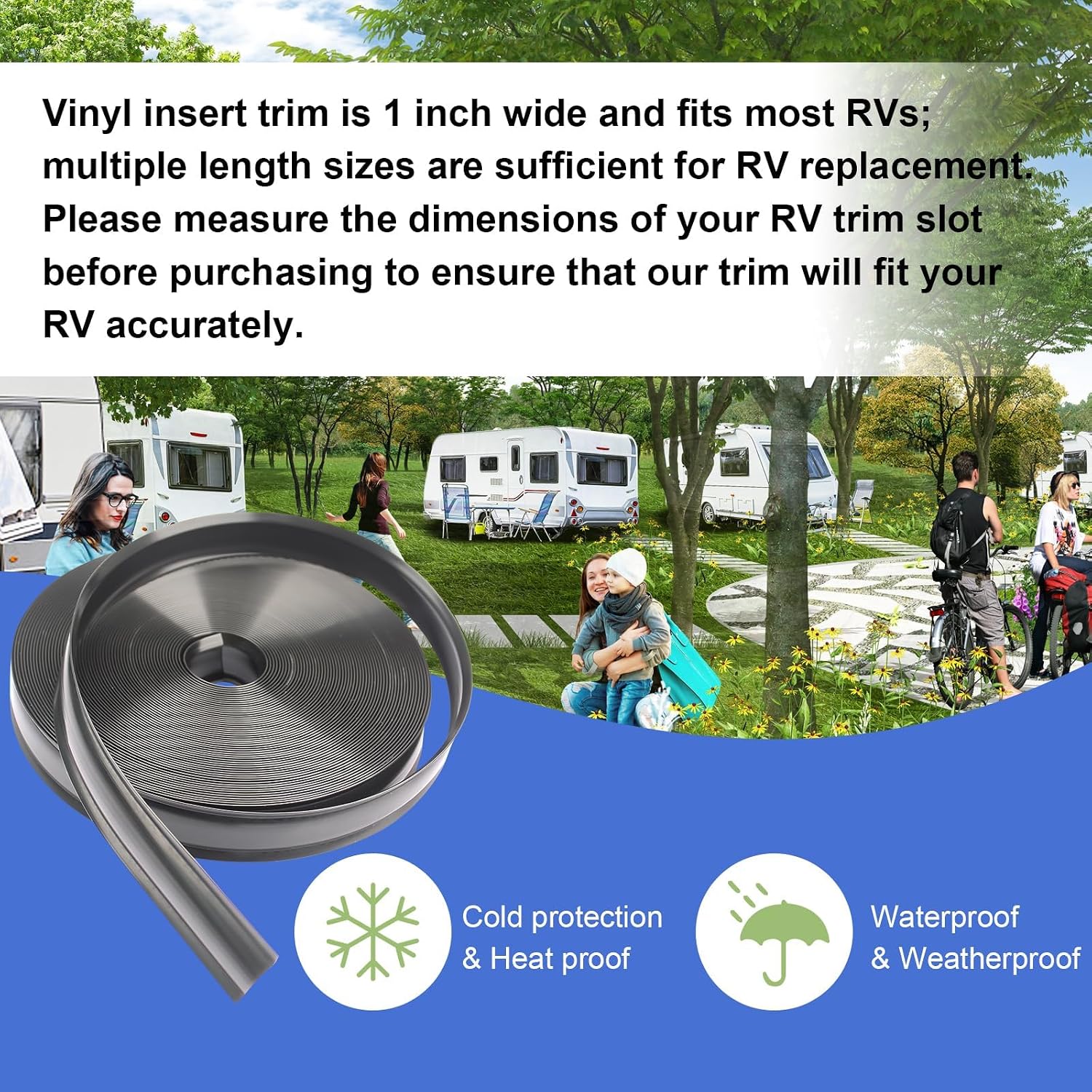 1" Black Vinyl Trim Molding Screw Cover RV Camper Travel Trailer (100 ft) | Vinyl trim strips cover external screws, prevent them from rusting and enhance the appearance of the motorhome