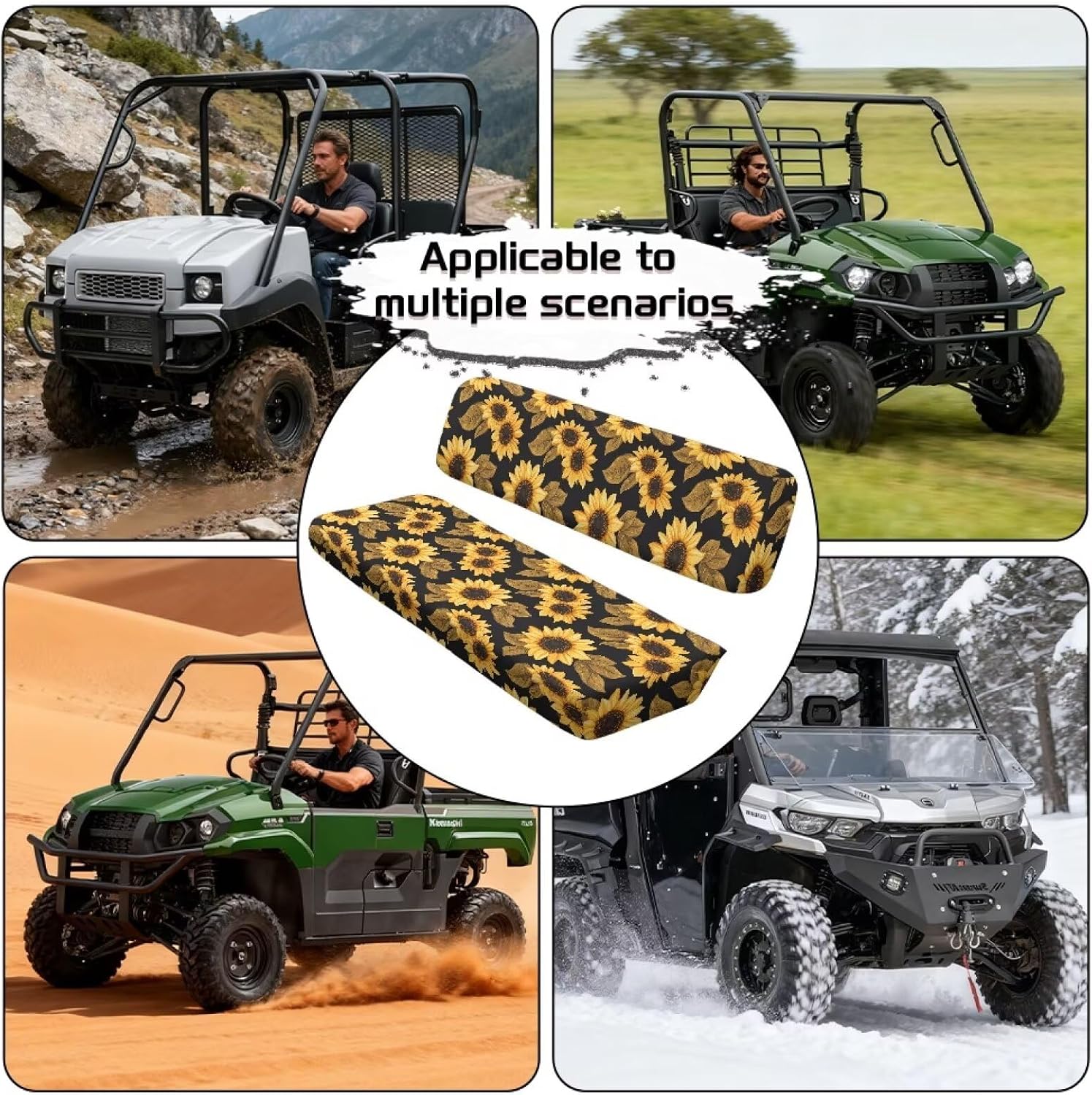 SEANATIVE Sunflowers UTV Bench Seat Cover Set Anti-Scratch Full Protection 4 Wheeler Accessories Compatible with Kawasaki Mule 3000 3010 3020 4000 4010 2001-2023 2025