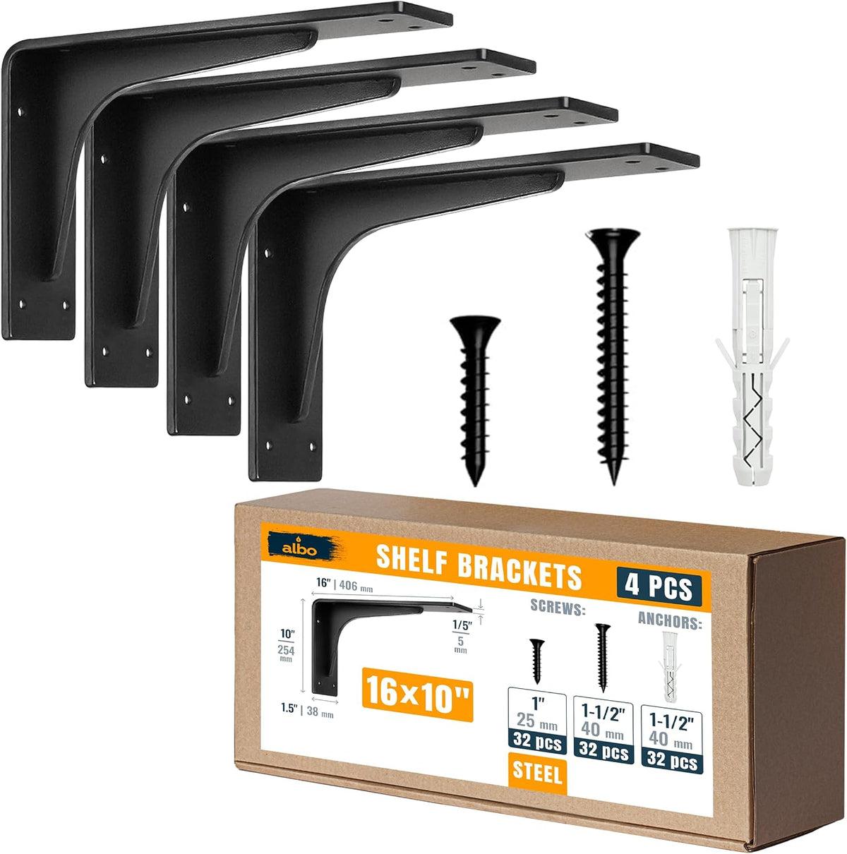 albo 16x10 inch shelf brackets, 4 pack heavy, main product view