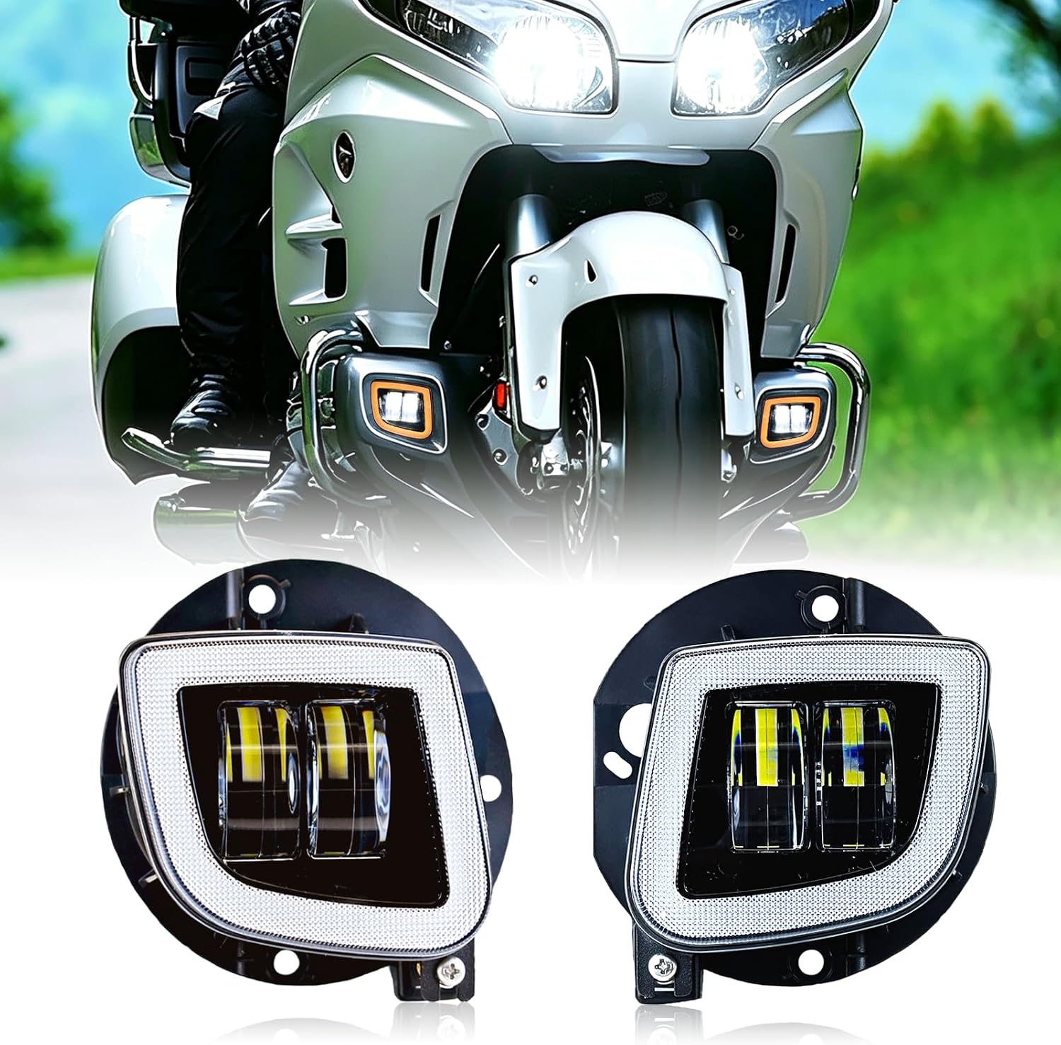 Pair LED Motorcycle Fog Lights Assembly with DRL Turn signal for Honda GoldWing GL1800 2012-2017 F6B 2013-2017 Valkyrie 1800 2014-2015 Equipped with a light switch