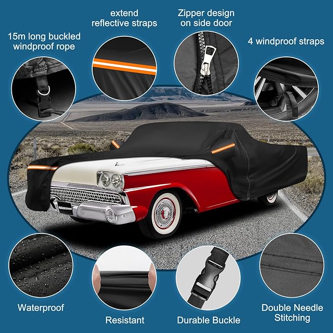 Car Cover for Ford Ranchero 1957-1959 1968-1979, Waterproof 210D Oxford Cloth - Image 3