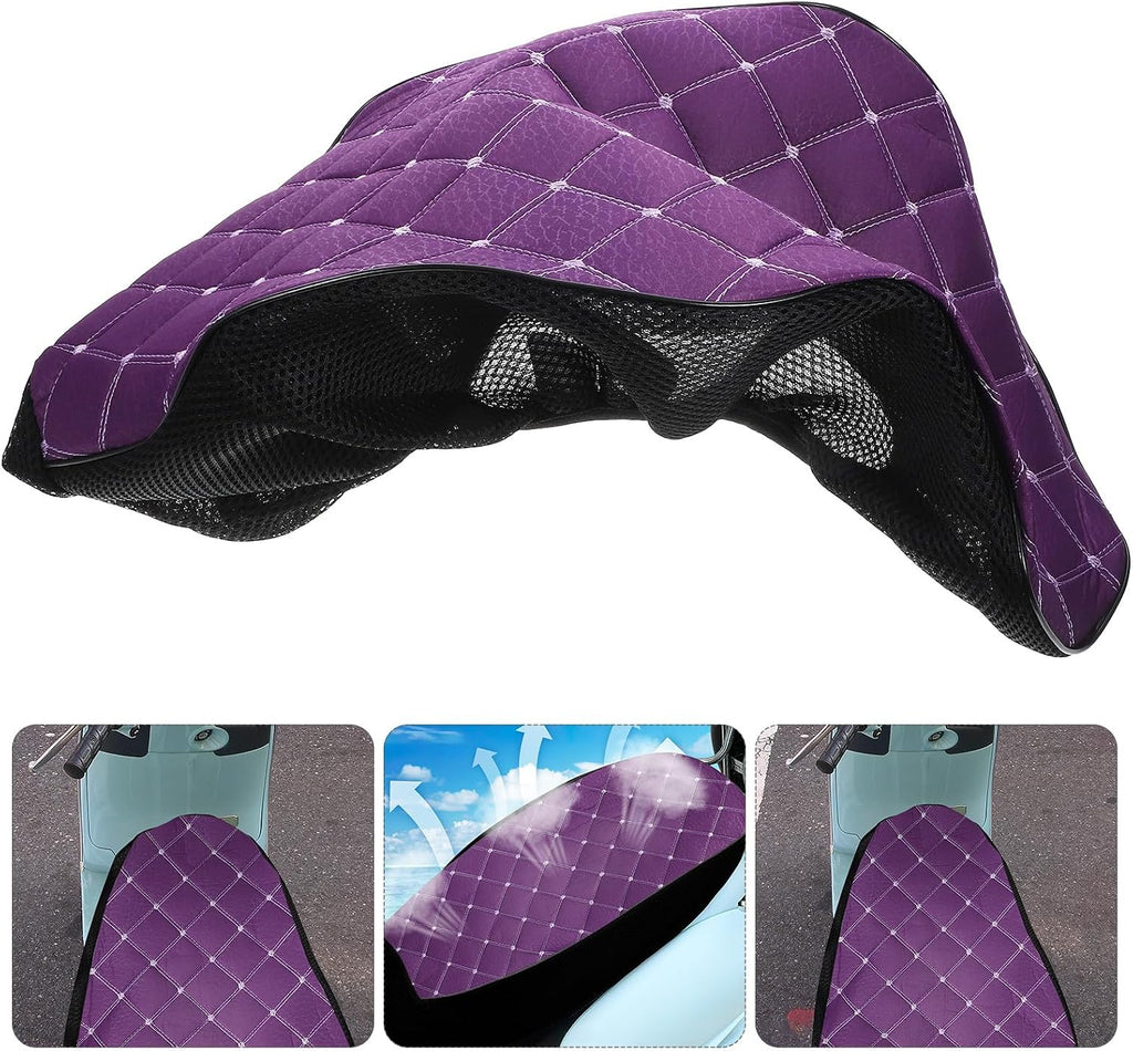 Luxshiny Motorcycle Seat Protector Cover Breathable Anti-Slip Cushion Large Purple Fabric Grid Seat Cover for Electric Scooter Moped Outdoor Use Seasons