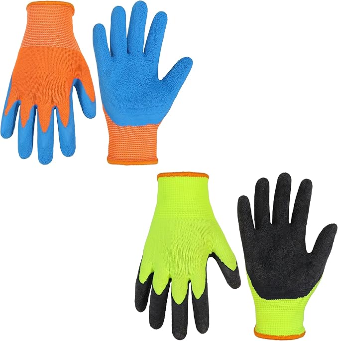 HANDLANDY 2 Pairs Kids Gardening Gripper Gloves, Foam Rubber Coated Children by HANDLANDY