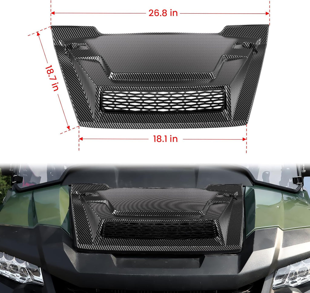 Sport Hood Scoop with Mesh for Honda Pioneer 700 2P 4P 14-25, PP Material Carbon Fiber Pattern Front Hood Cover with Sleek Mesh Ventilation Hood Scoop for Honda Pioneer 700-2 700-4 2014-2025