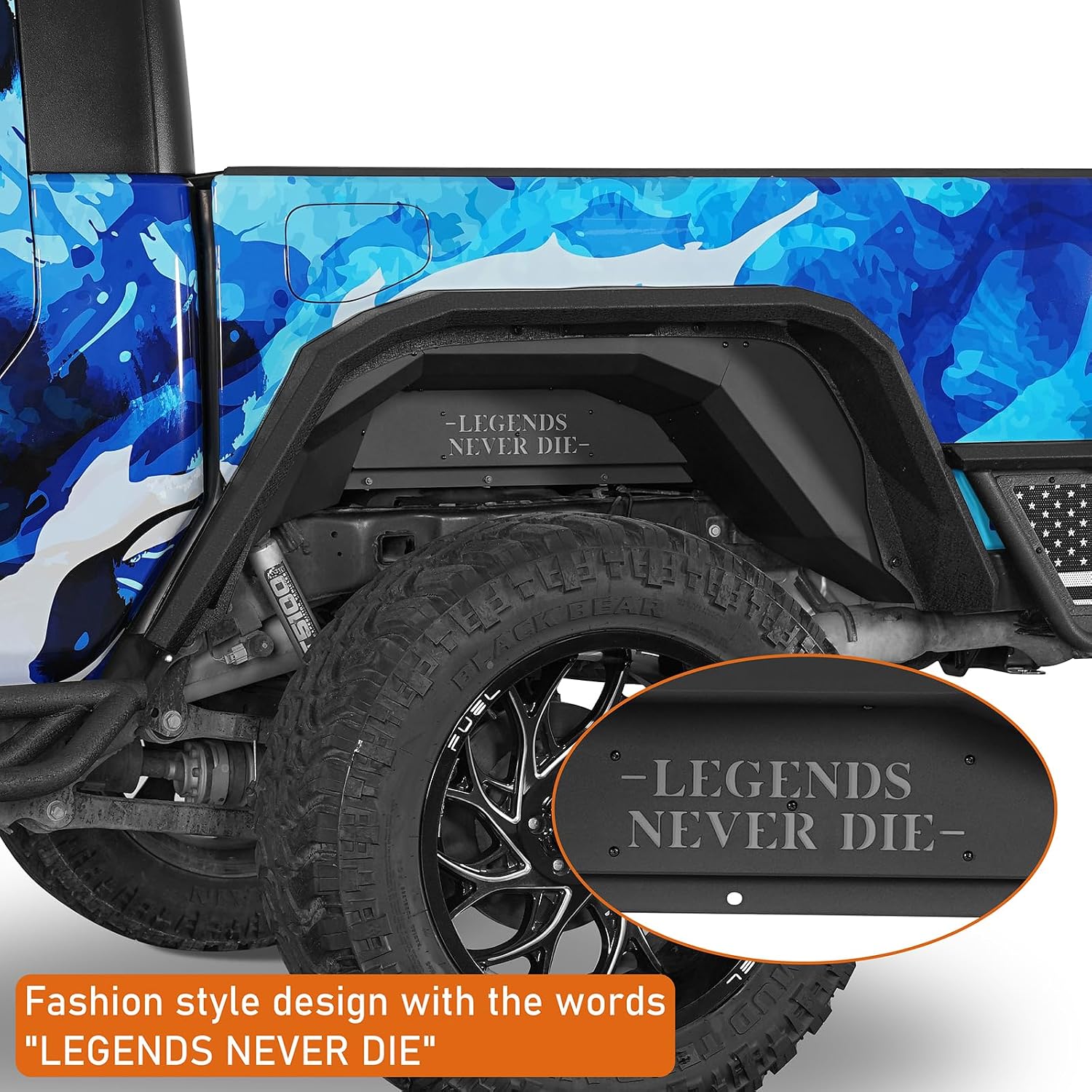 Hooke Road Gladiator JT Aluminum Rear Inner Fender Liners for 2020-2026 Jeep Gladiator JT 2/4 Doors, Legend Mud Guards Wheel Well Fenders - 2PCS