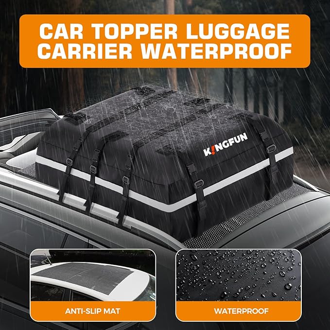 Kingfun Car Rooftop Cargo Carrier – Waterproof 20 Cubic Feet Car Roof Bag Fit - Image 2