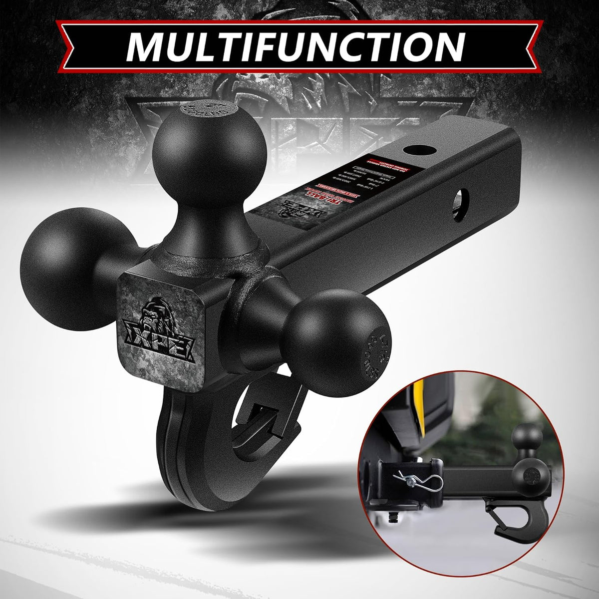 xpe tri ball trailer hitch mount with hook, package contents