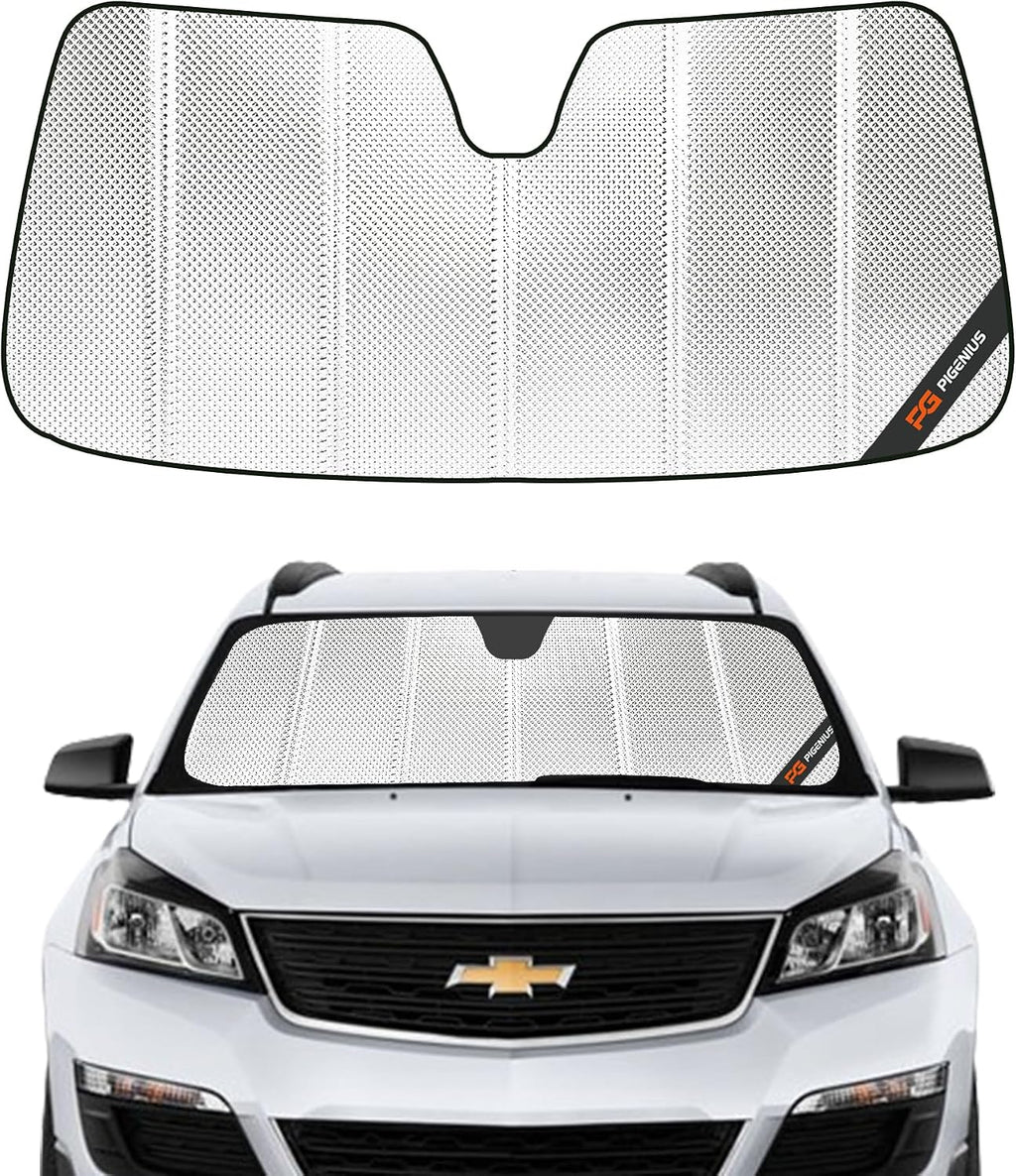 Pigenius Windshield Sun Shade for Chevrolet Traverse 2013-2017, GMC Acadia 2013-2016, Acadia Limited 2017. Reflective Aluminum Film Front Window Sunshade - BLAZBLOCK