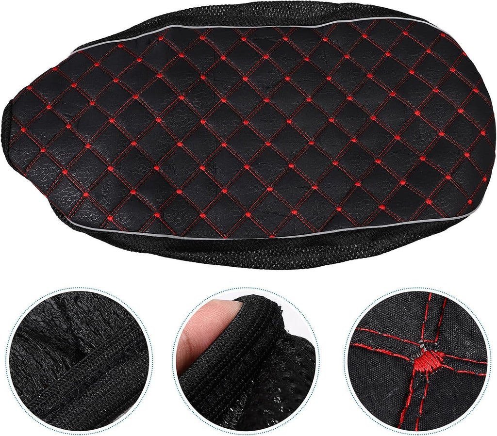 Motorcycle Seat Cover Cushion Breathable Anti-Slip Mesh Fabric Large Red Grid Pattern Sunscreen Protector for Scooter and Moped All-Season Electromobile Seat Pad
