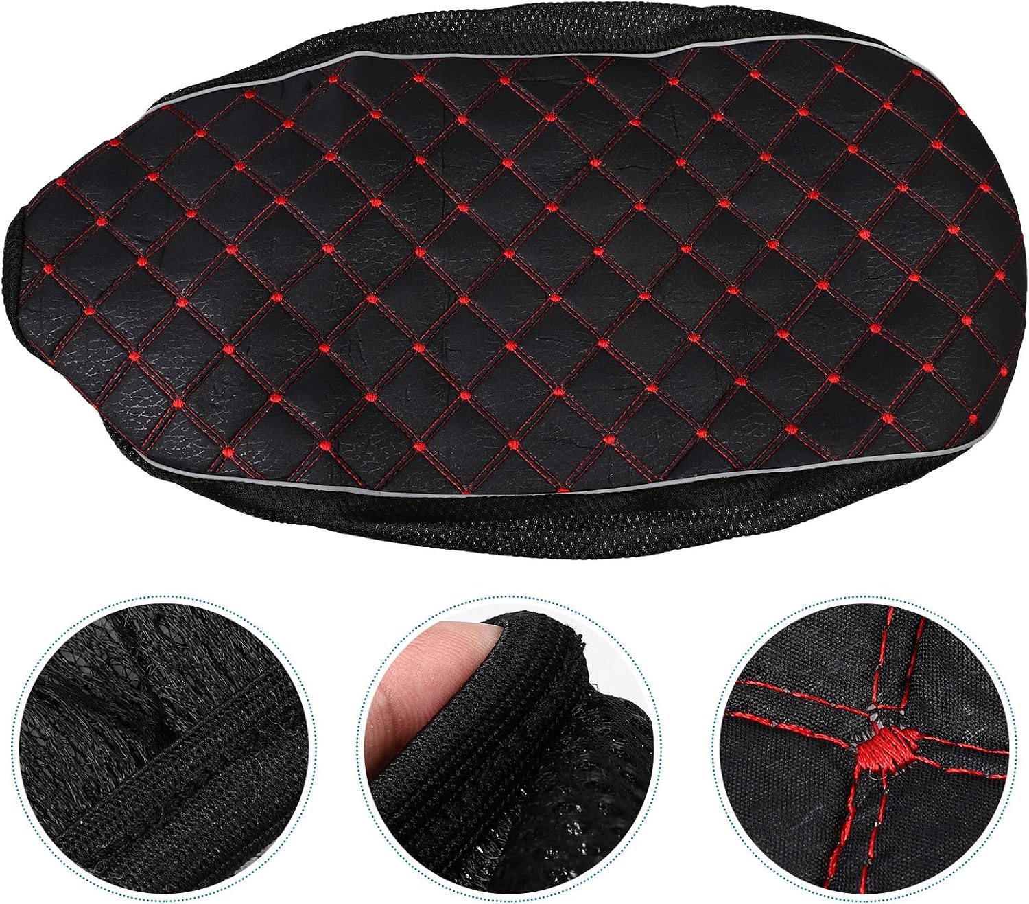 Motorcycle Seat Cover Cushion Breathable Anti-Slip Mesh Fabric Large Red Grid Pattern Sunscreen Protector for Scooter and Moped All-Season Electromobile Seat Pad