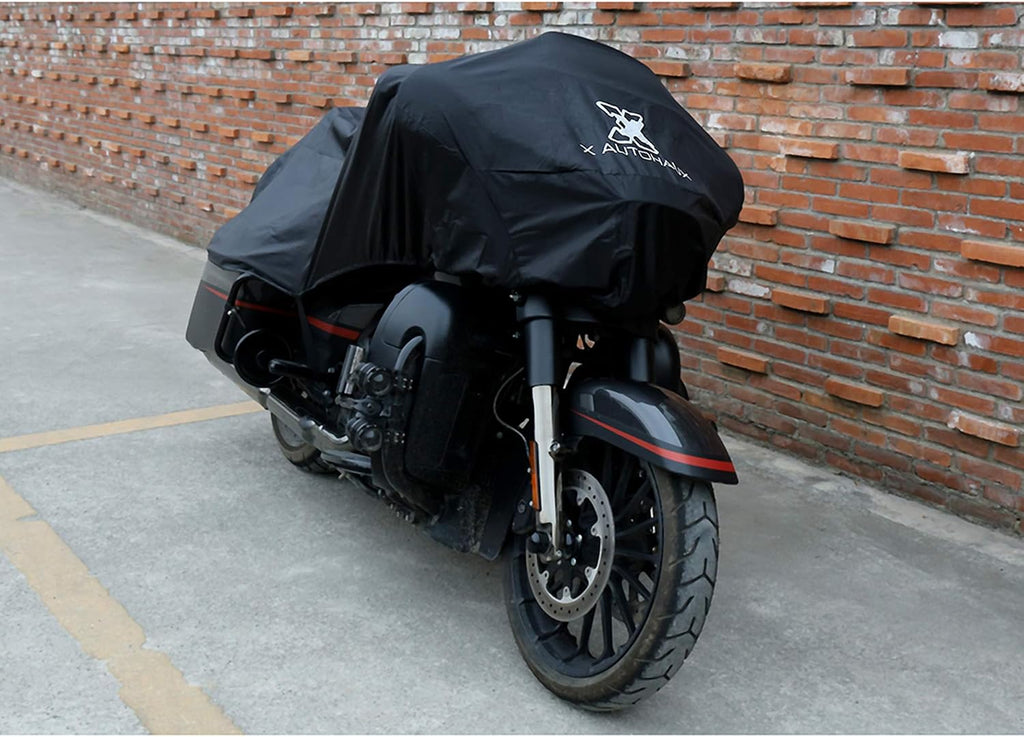 X AUTOHAUX Motorcycle Cover Lightweight Half Cover Outdoor Waterproof Rain Dust Protector Black XL for Most Full Dress Touring Cruiser