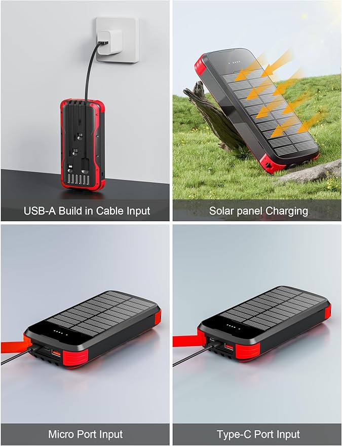 Solar Charger Power Bank, 40000mAh Portable Phone Charger Built in 4 Cables - Image 4