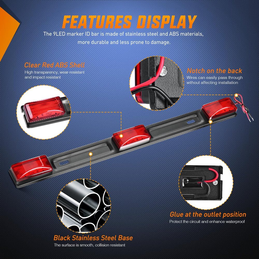 Nilight Rectangular Trailer Light Kit Red Amber Marker Taillights
