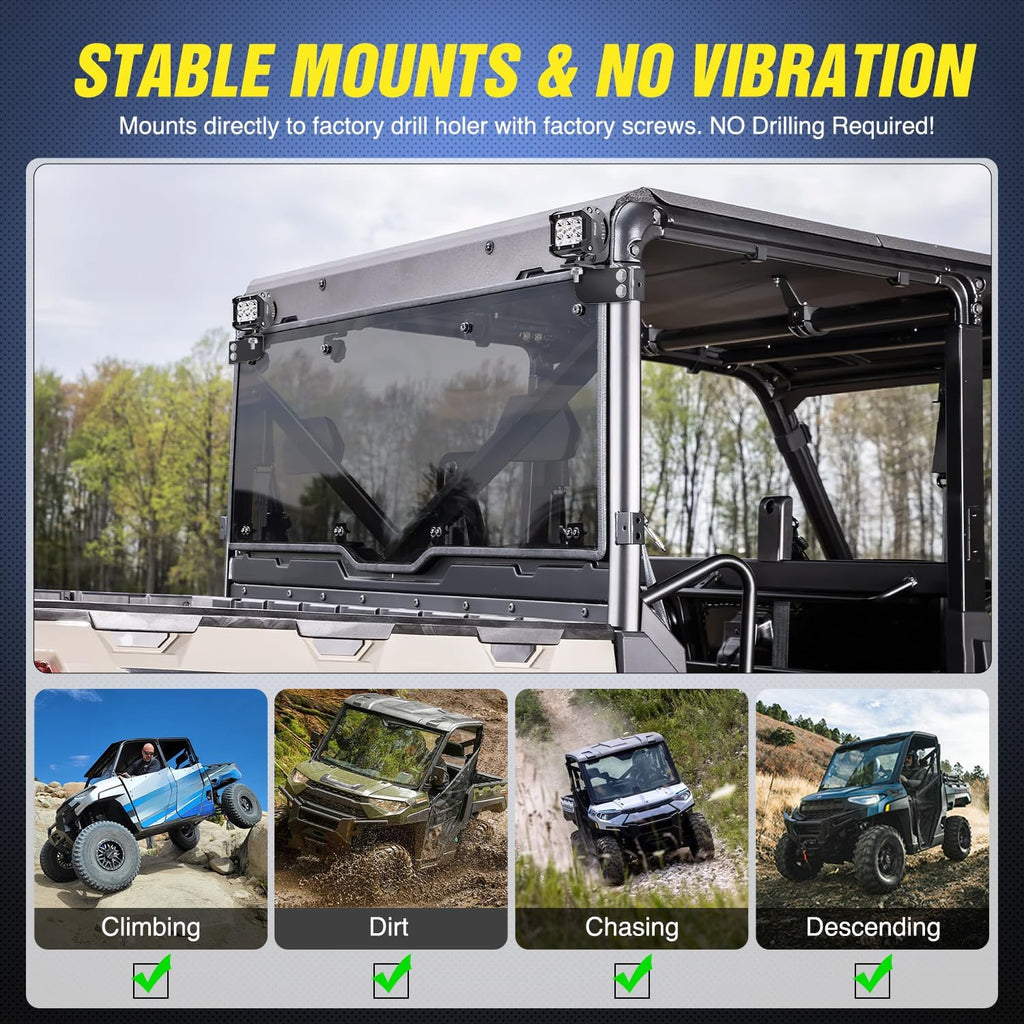 Nilight 2PCS 3 Inch LED Pods Cubes UTV Rear Roof Mounting Brackets LED Backup Reverse Lighting 15FT Wiring Harness Kit 2 Leads for 2013-2024 Polaris Ranger Full Size 570 800 900 1000 XP Crew