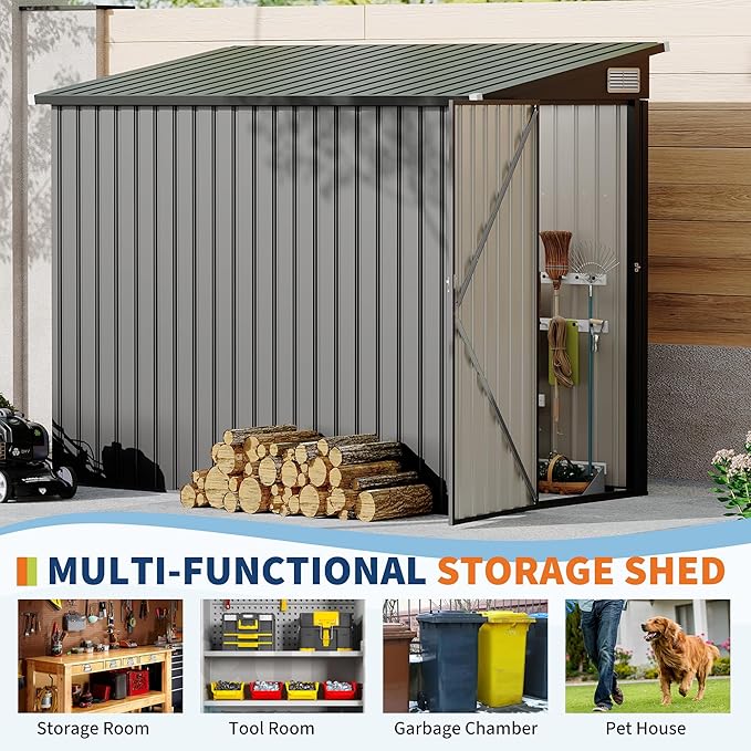 4×8 FT Lean to Storage Shed, Heavy-Duty Outdoor Metal Storage Shed, Garden Tool - Image 3