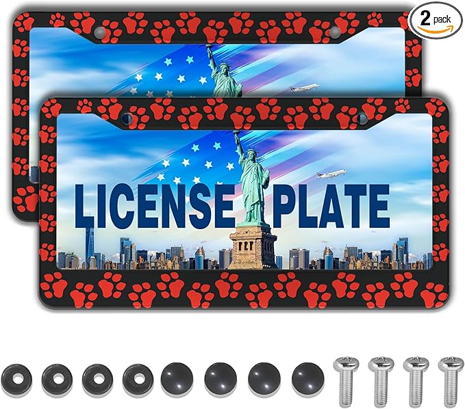 Custom License Plate Frame Black and Red License Plate Frames Animal Dog Paw by Unknown
